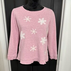 Talbots Light Pink Snowflake Embroidered Sweatshirt